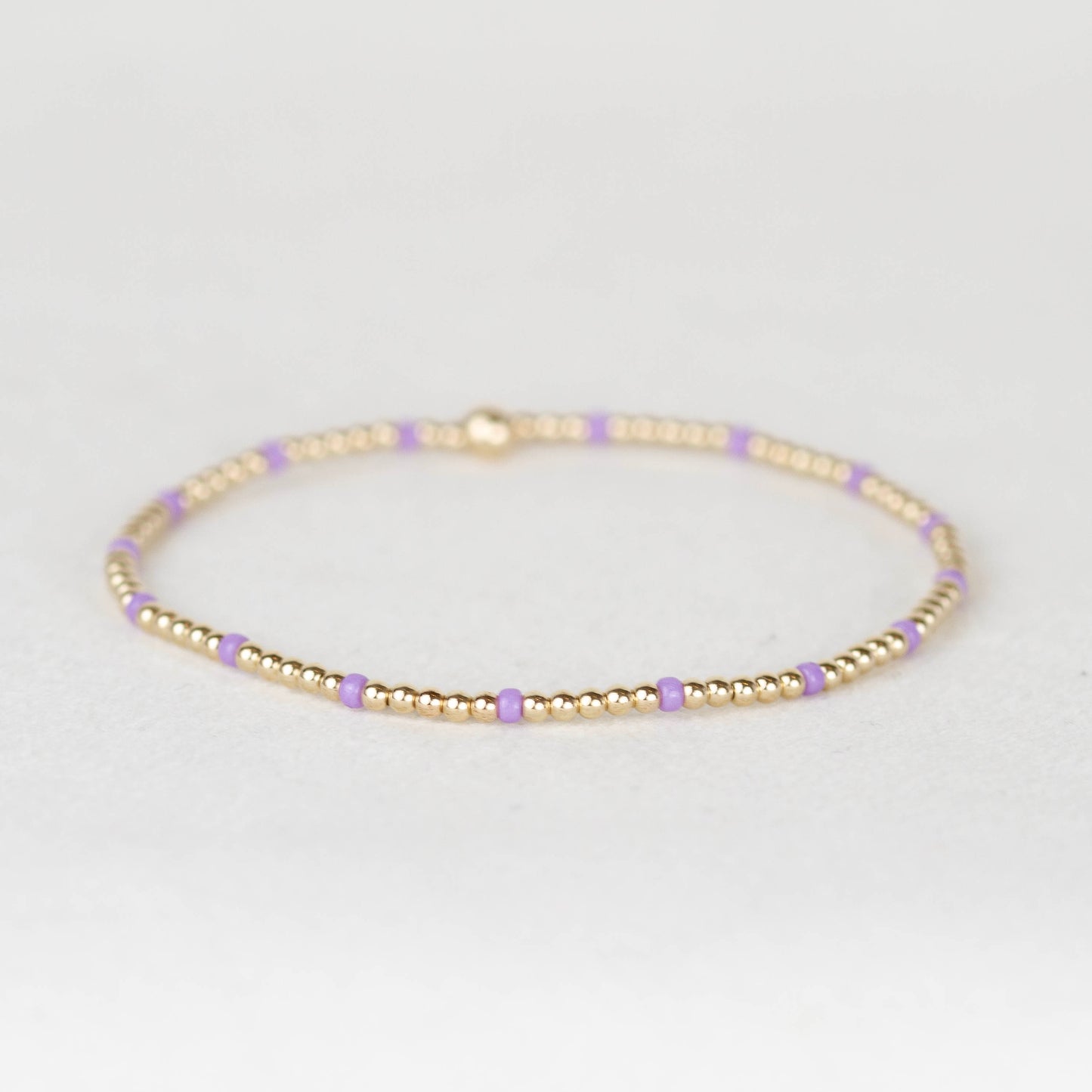 Light amethyst purple Chloe seed bead and 14k gold filled or sterling silver beaded stretch bracelet 