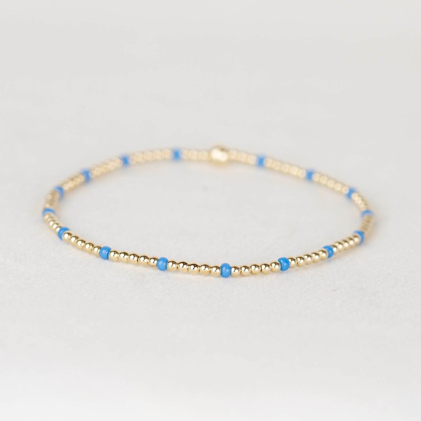 Blue Chloe seed bead and 14k gold filled or sterling silver beaded stretch bracelet 