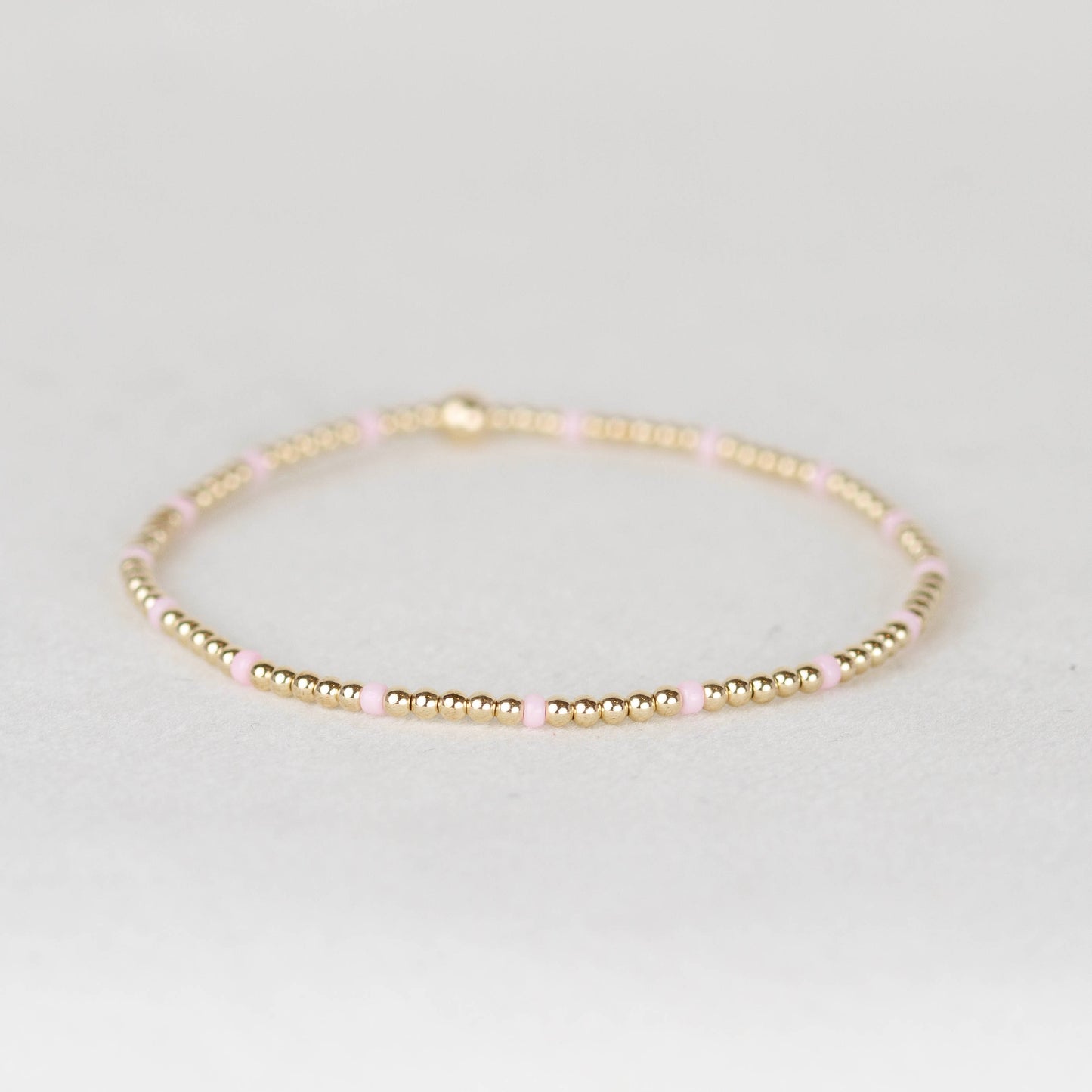 Light blush pink Chloe seed bead and 14k gold filled or sterling silver beaded stretch bracelet 