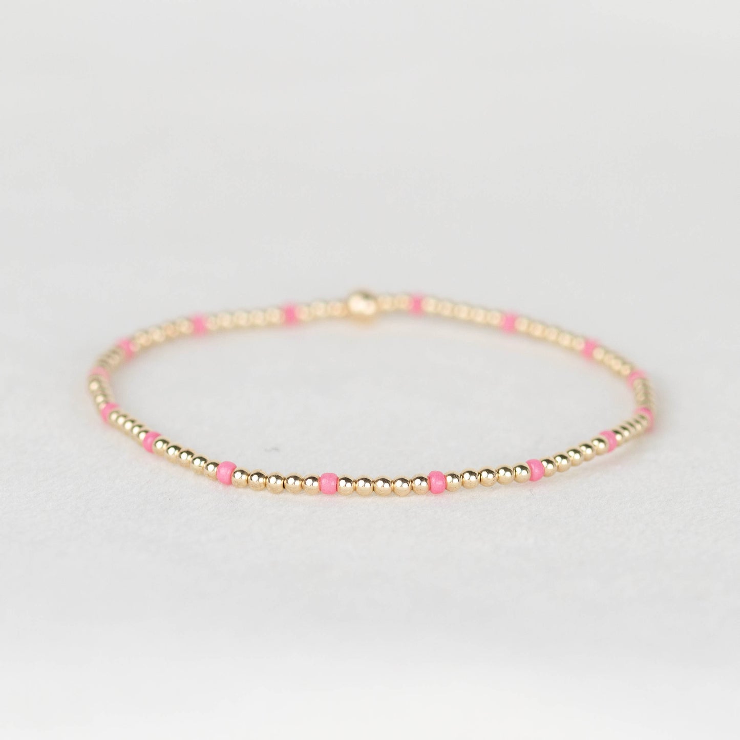 Bubblegum pink Chloe seed bead and 14k gold filled or sterling silver beaded stretch bracelet 