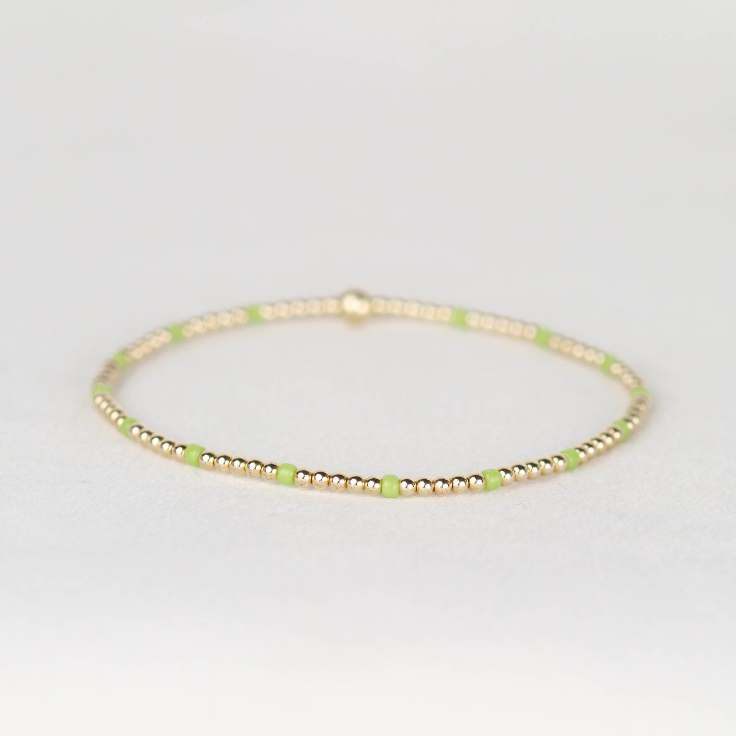 Chartreuse citron green Chloe seed bead and 14k gold filled or sterling silver beaded stretch bracelet 