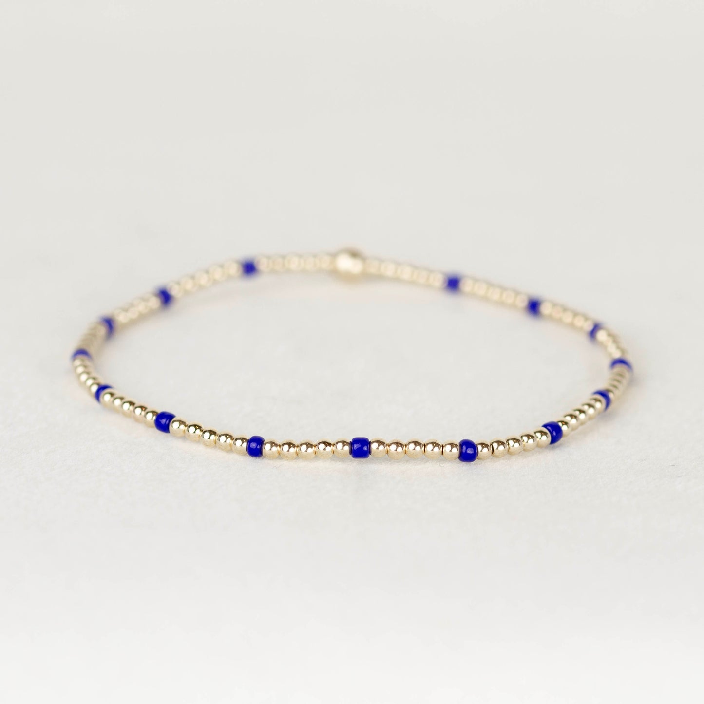 Cobalt blue Chloe seed bead and 14k gold filled or sterling silver beaded stretch bracelet 