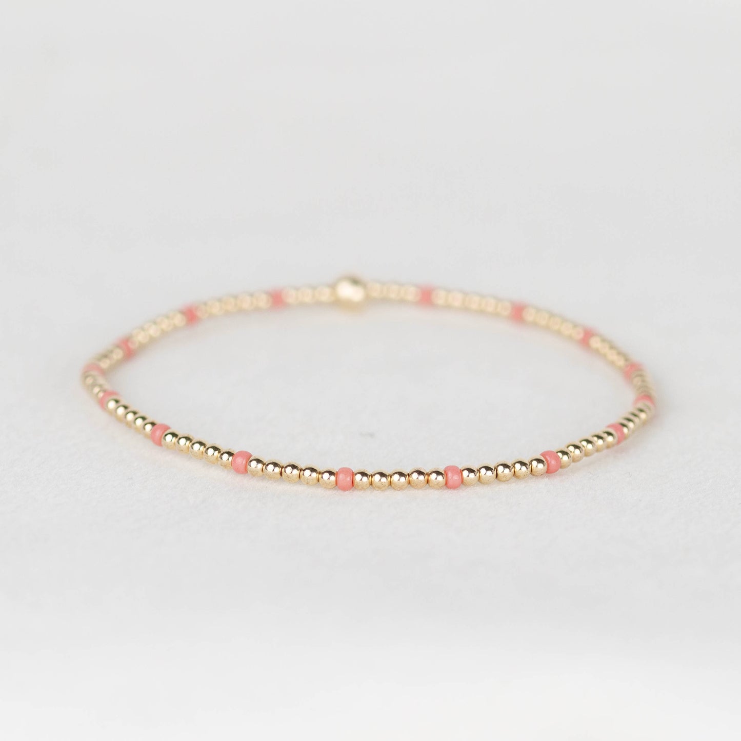 Coral pink Chloe seed bead and 14k gold filled or sterling silver beaded stretch bracelet 