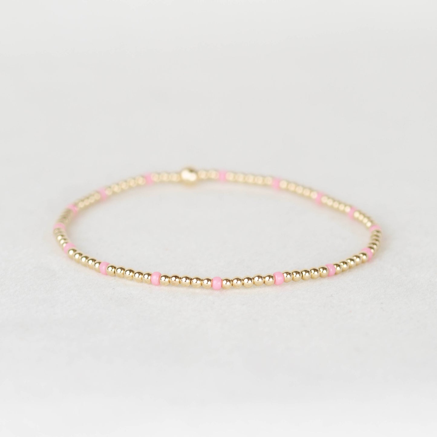 Light pink Chloe seed bead and 14k gold filled or sterling silver beaded stretch bracelet 