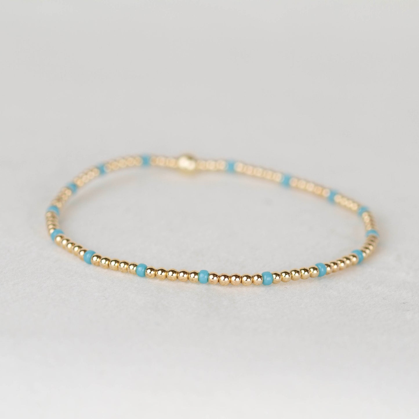 Blue Chloe seed bead and 14k gold filled or sterling silver beaded stretch bracelet 