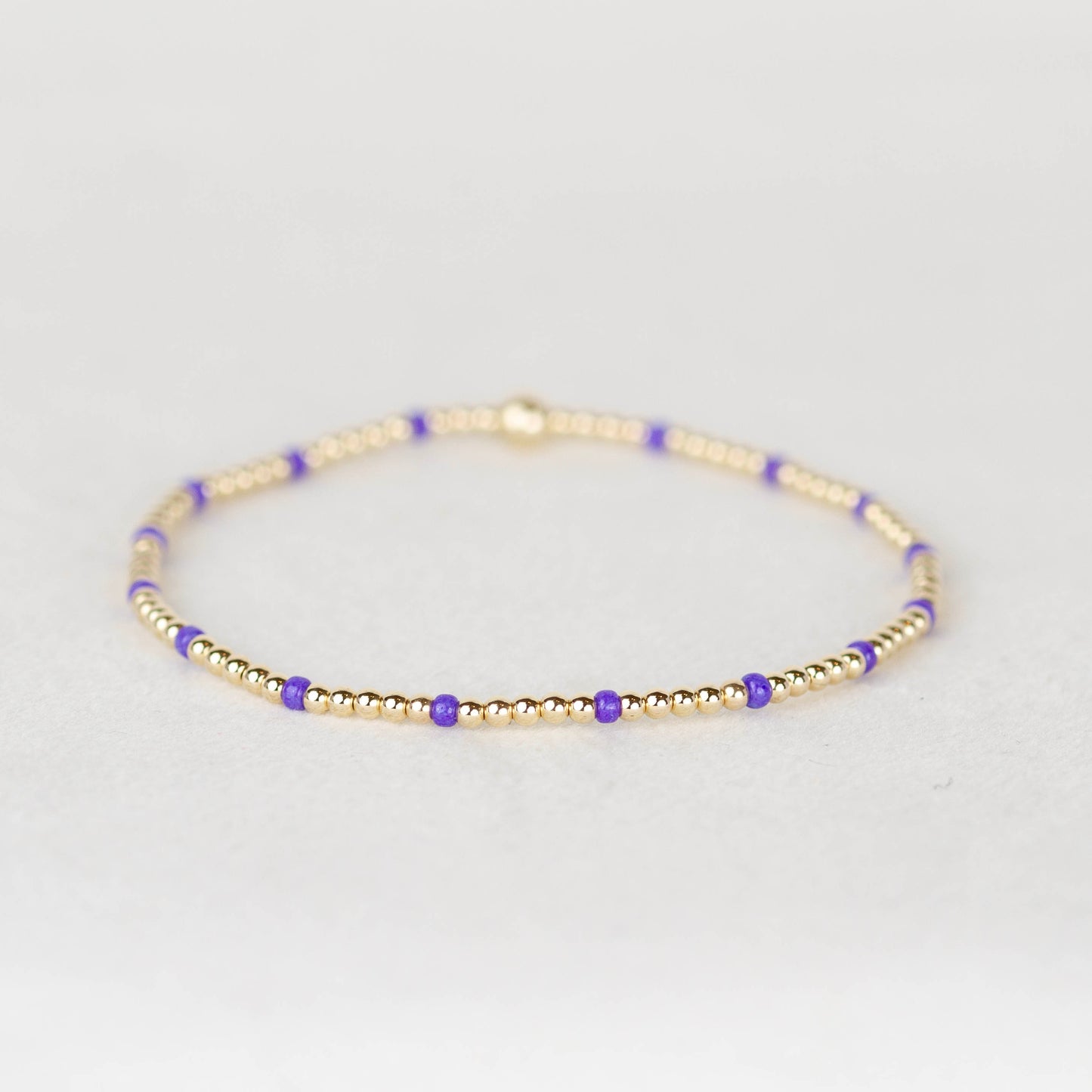 Bright purple grape Chloe seed bead and 14k gold filled or sterling silver beaded stretch bracelet 