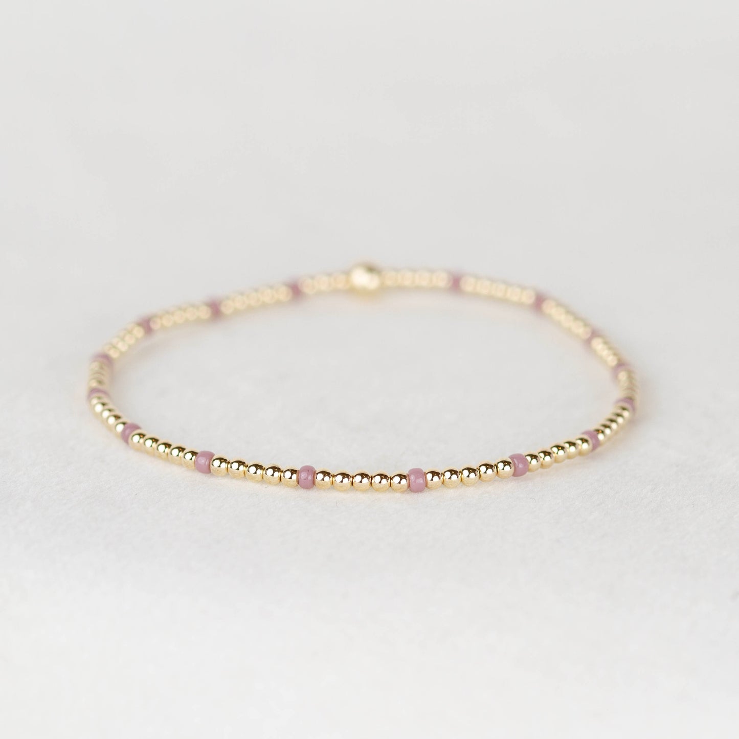 Dusty lavender purple Chloe seed bead and 14k gold filled or sterling silver beaded stretch bracelet 