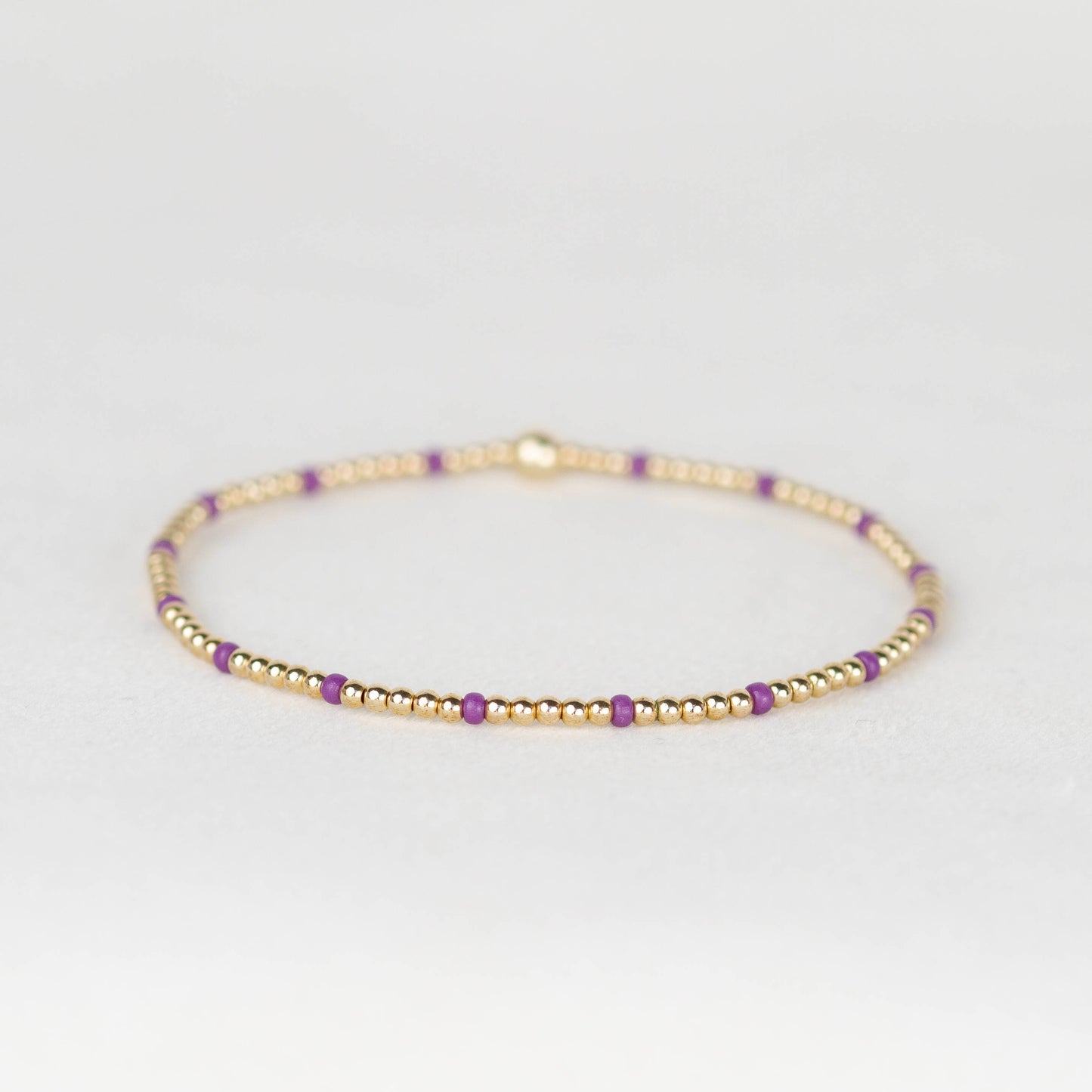 Dark violet purple Chloe seed bead and 14k gold filled or sterling silver beaded stretch bracelet 