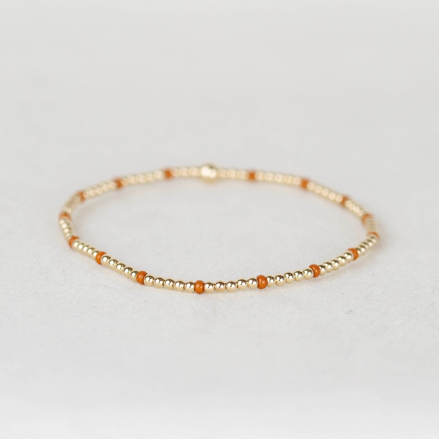 Ginger dark burnt orange Chloe seed bead and 14k gold filled or sterling silver beaded stretch bracelet 