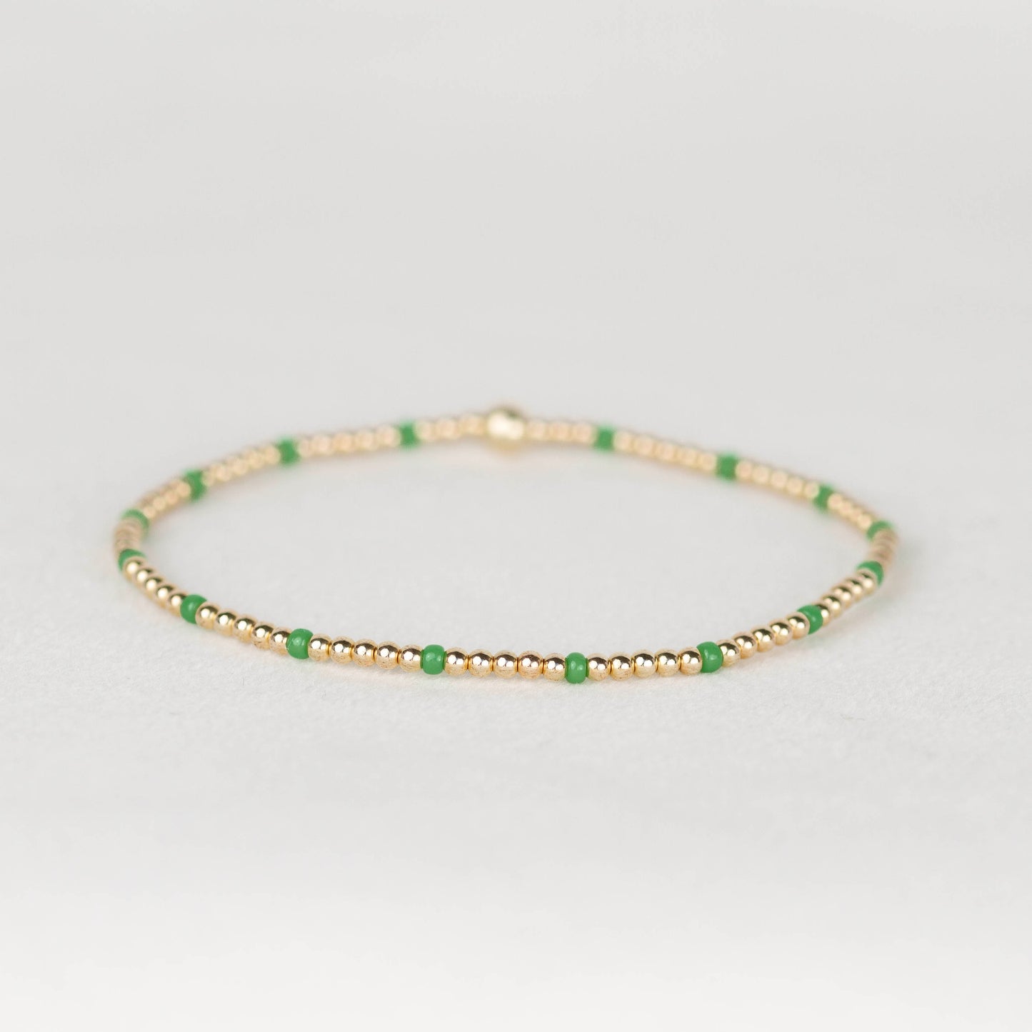 Grass green Chloe seed bead and 14k gold filled or sterling silver beaded stretch bracelet 