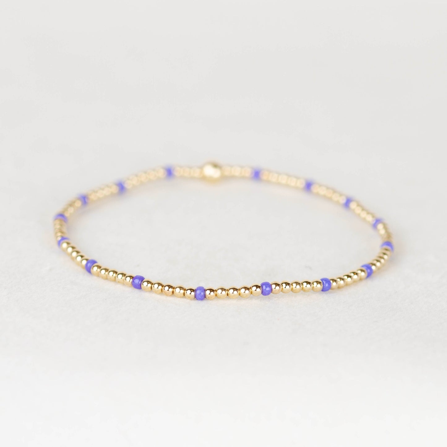 Purple Chloe seed bead and 14k gold filled or sterling silver beaded stretch bracelet 