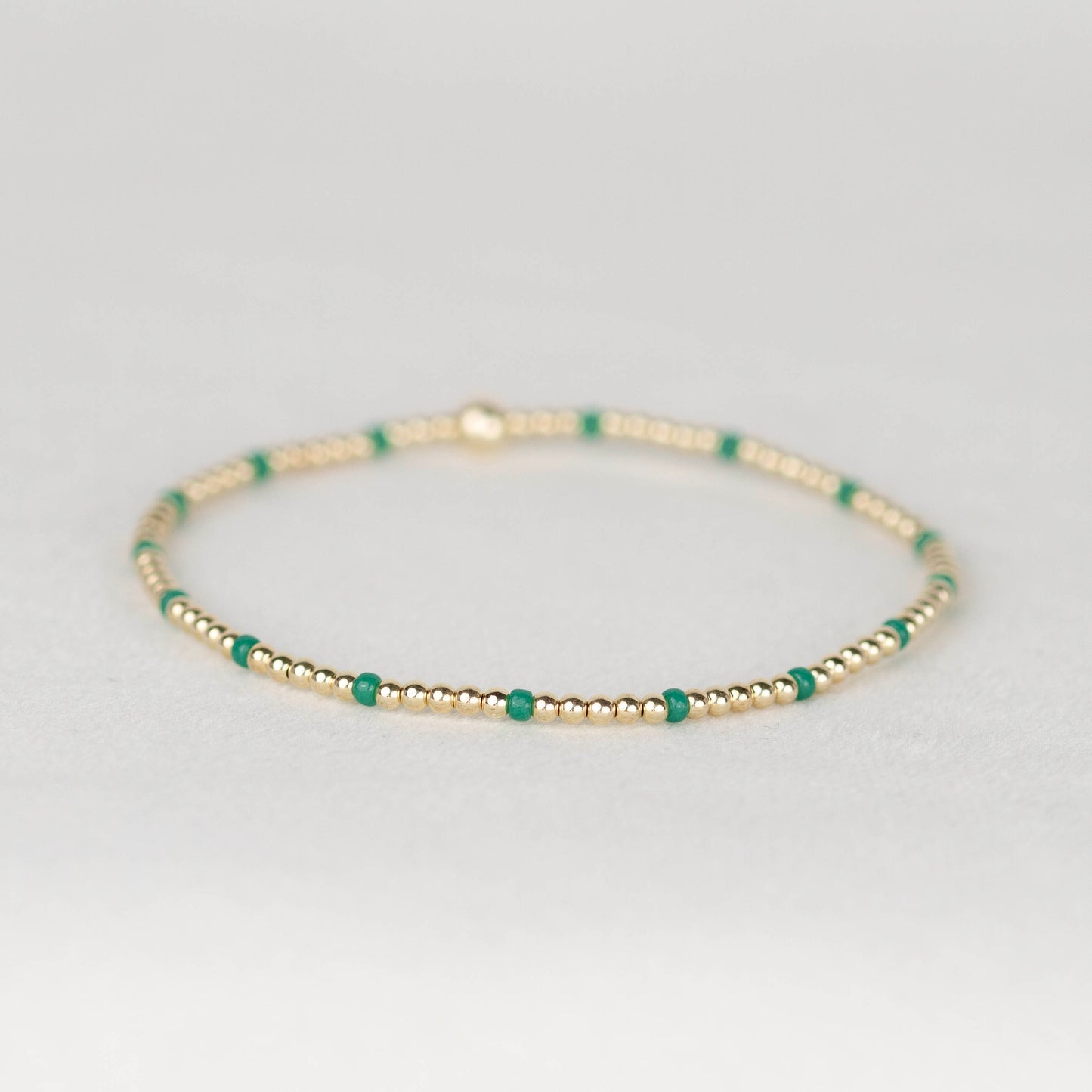Jade Kelly green Chloe seed bead and 14k gold filled or sterling silver beaded stretch bracelet 