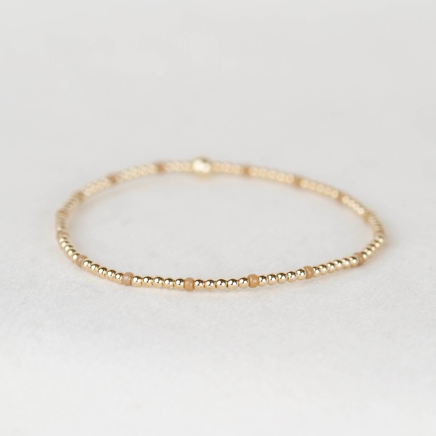 Latte tan nude Chloe seed bead and 14k gold filled or sterling silver beaded stretch bracelet 
