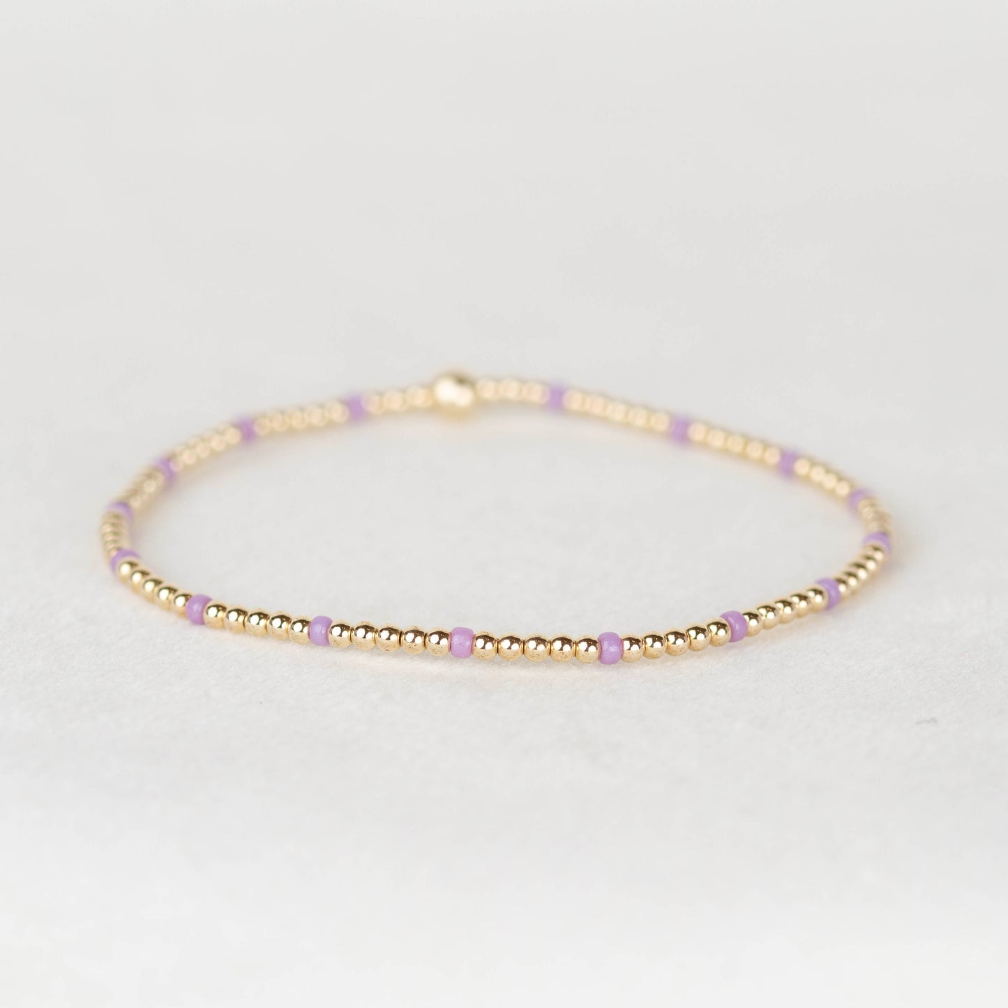 Lavender light purple Chloe seed bead and 14k gold filled or sterling silver beaded stretch bracelet 
