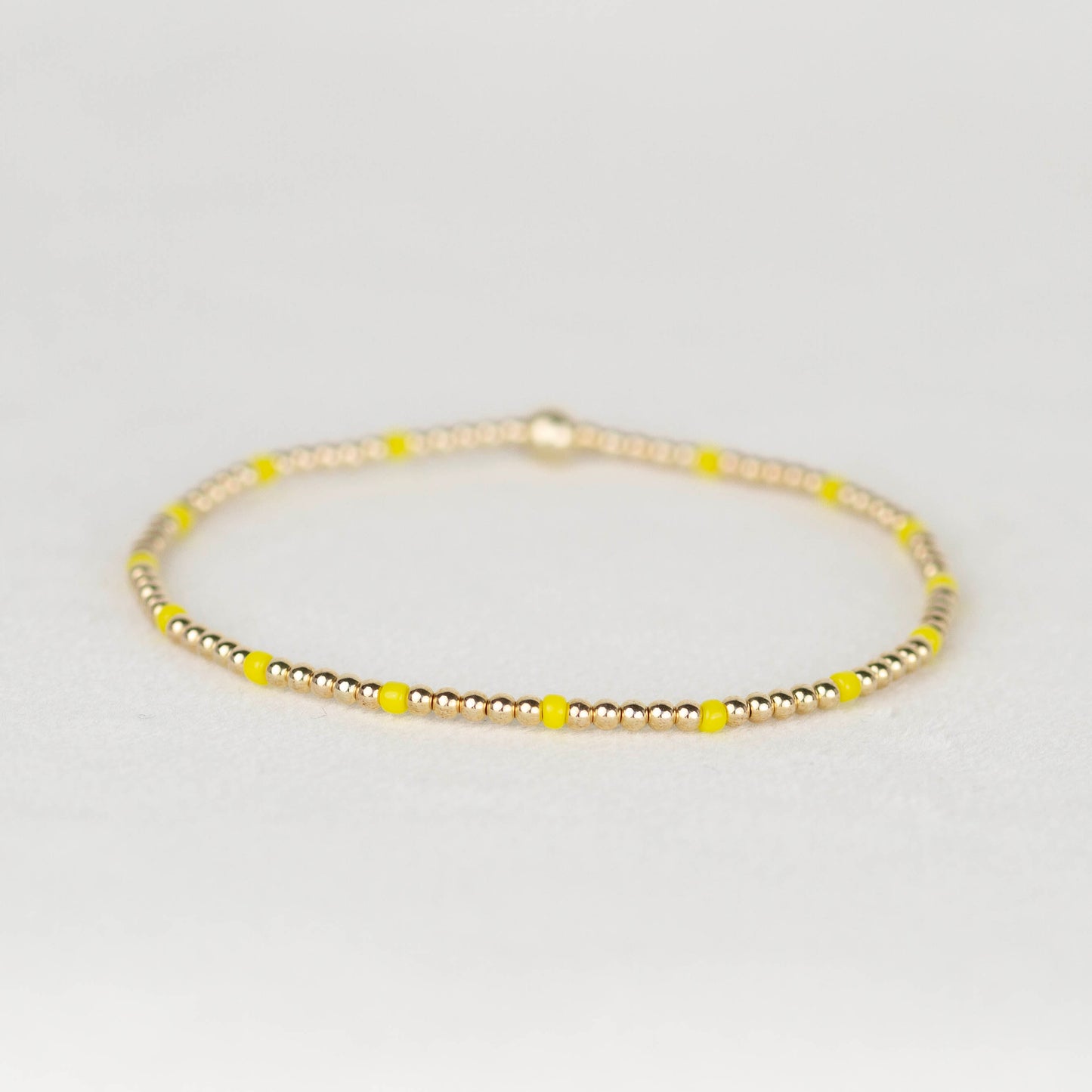 Bright yellow Chloe seed bead and 14k gold filled or sterling silver beaded stretch bracelet 