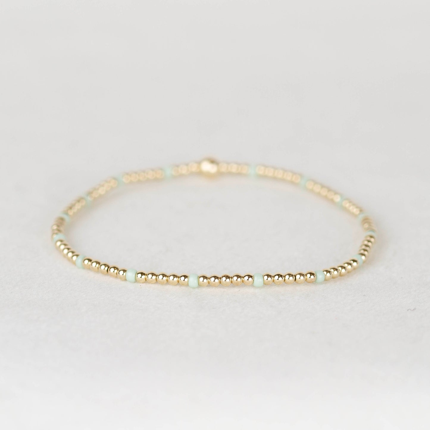 Mint green Chloe seed bead and 14k gold filled or sterling silver beaded stretch bracelet 