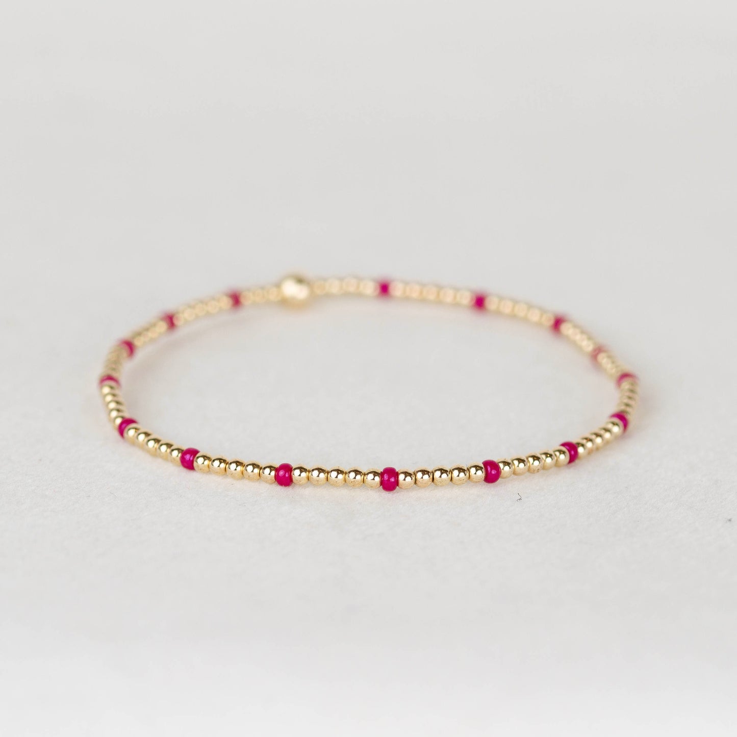 Bold pink Chloe seed bead and 14k gold filled or sterling silver beaded stretch bracelet 