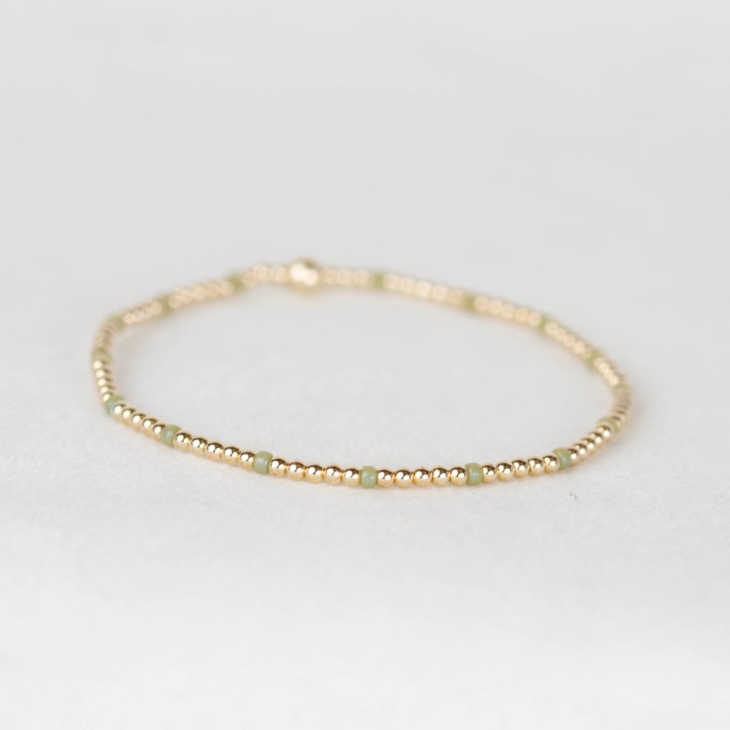 Sage green Chloe seed bead and 14k gold filled or sterling silver beaded stretch bracelet 