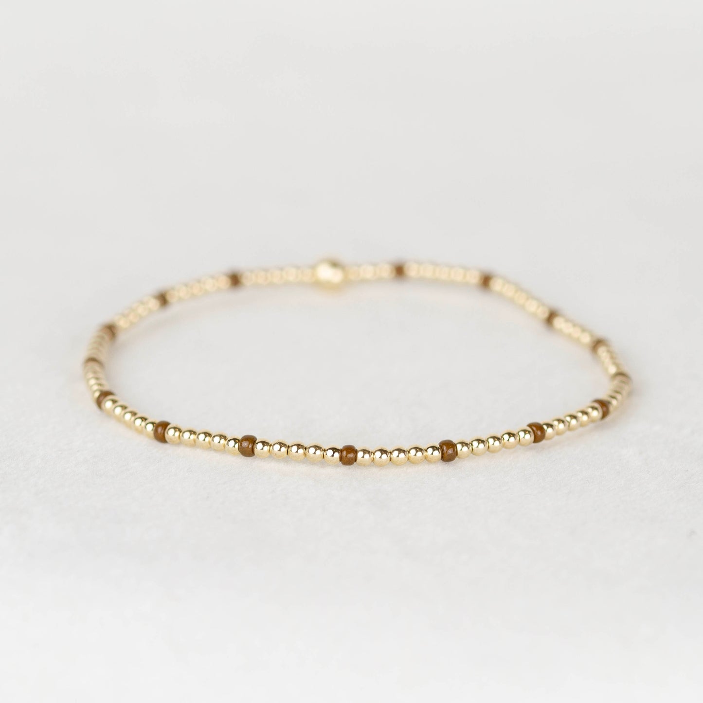 Brown Chloe seed bead and 14k gold filled or sterling silver beaded stretch bracelet 