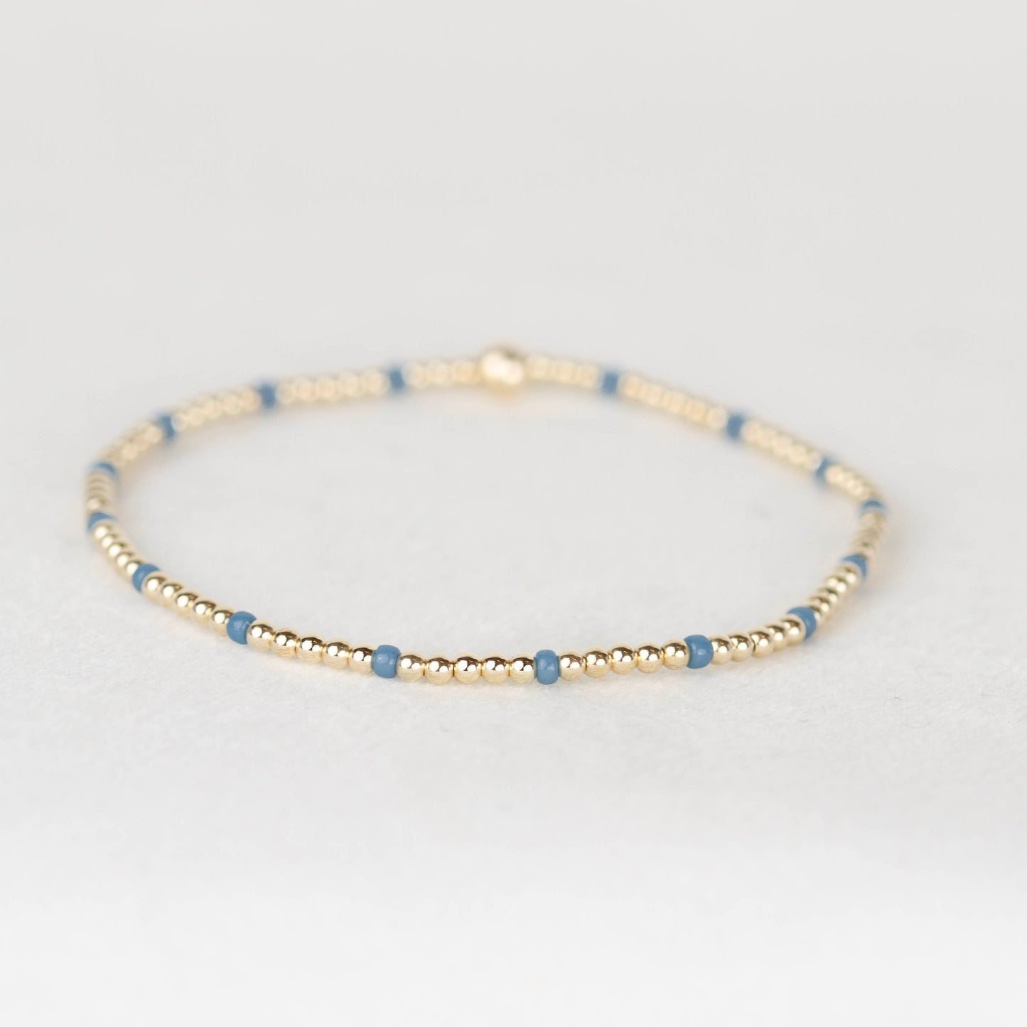 Steel gray blue Chloe seed bead and 14k gold filled or sterling silver beaded stretch bracelet 