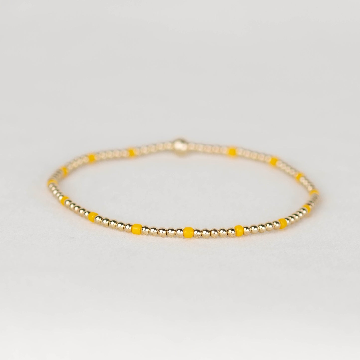 Golden yellow orange Chloe seed bead and 14k gold filled or sterling silver beaded stretch bracelet 