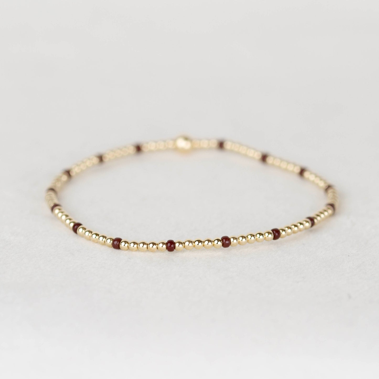 Dark brown Chloe seed bead and 14k gold filled or sterling silver beaded stretch bracelet 