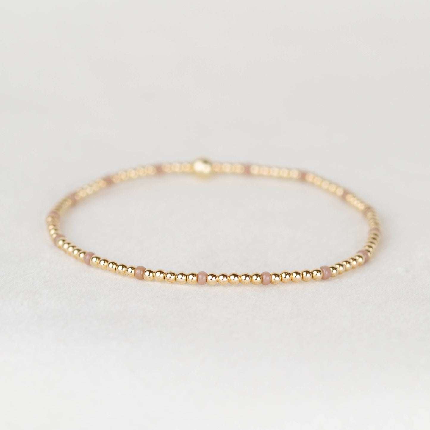 Nude mauve tan Chloe seed bead and 14k gold filled or sterling silver beaded stretch bracelet 