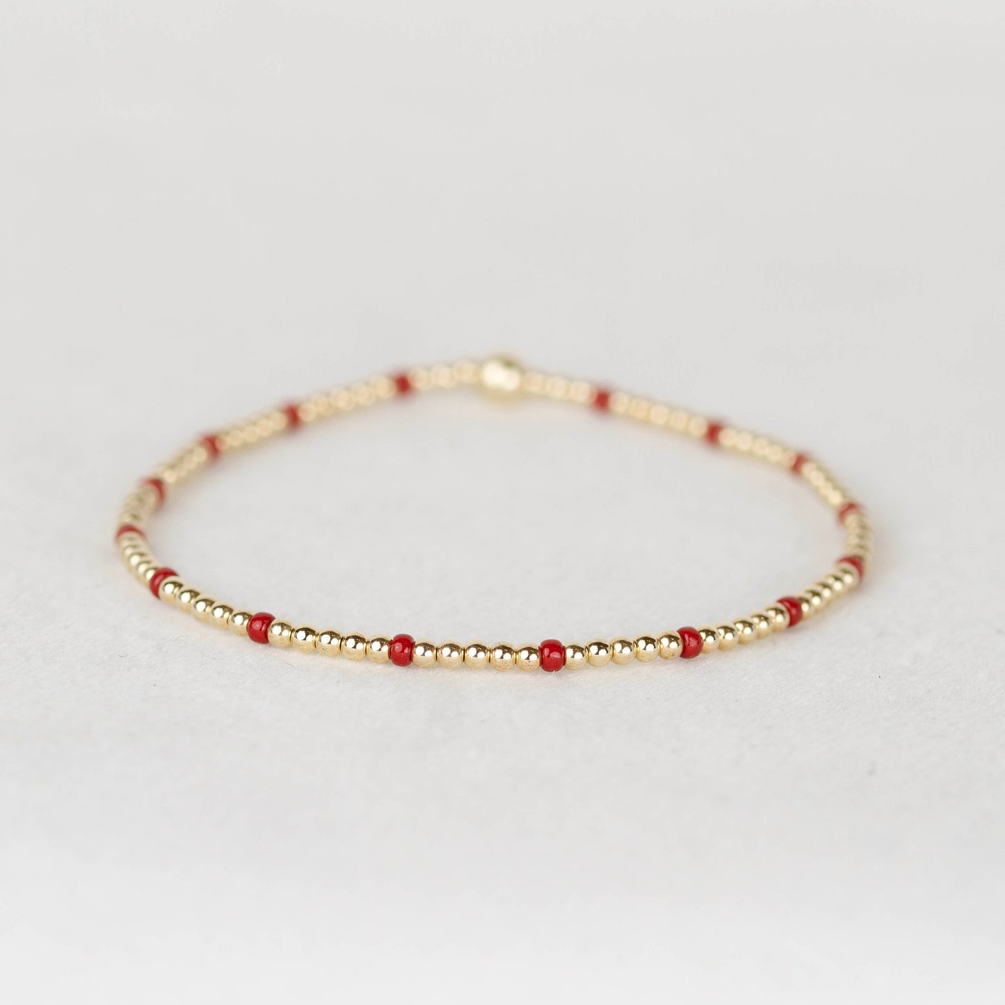 Dark red burgundy maroon Chloe seed bead and 14k gold filled or sterling silver beaded stretch bracelet 