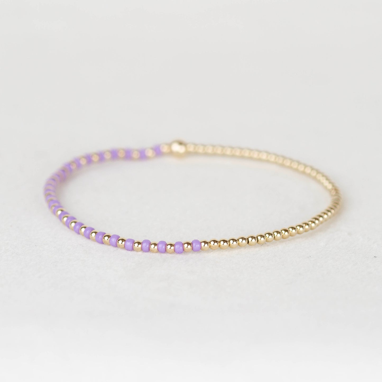 Amethyst light purple Luna half seed bead half 14k gold filled or sterling silver beaded stretch bracelet 