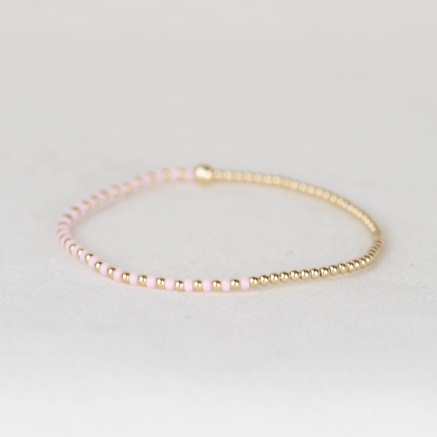 Pale light pink Luna half seed bead half 14k gold filled or sterling silver beaded stretch bracelet 