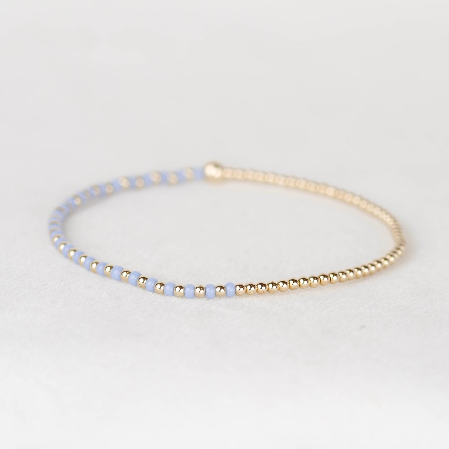 Carolina light blue Luna half seed bead half 14k gold filled or sterling silver beaded stretch bracelet 