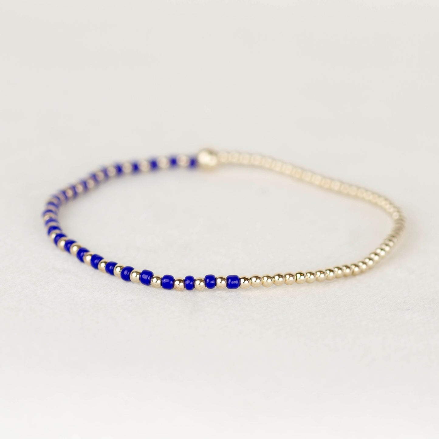 Cobalt blue Luna half seed bead half 14k gold filled or sterling silver beaded stretch bracelet 