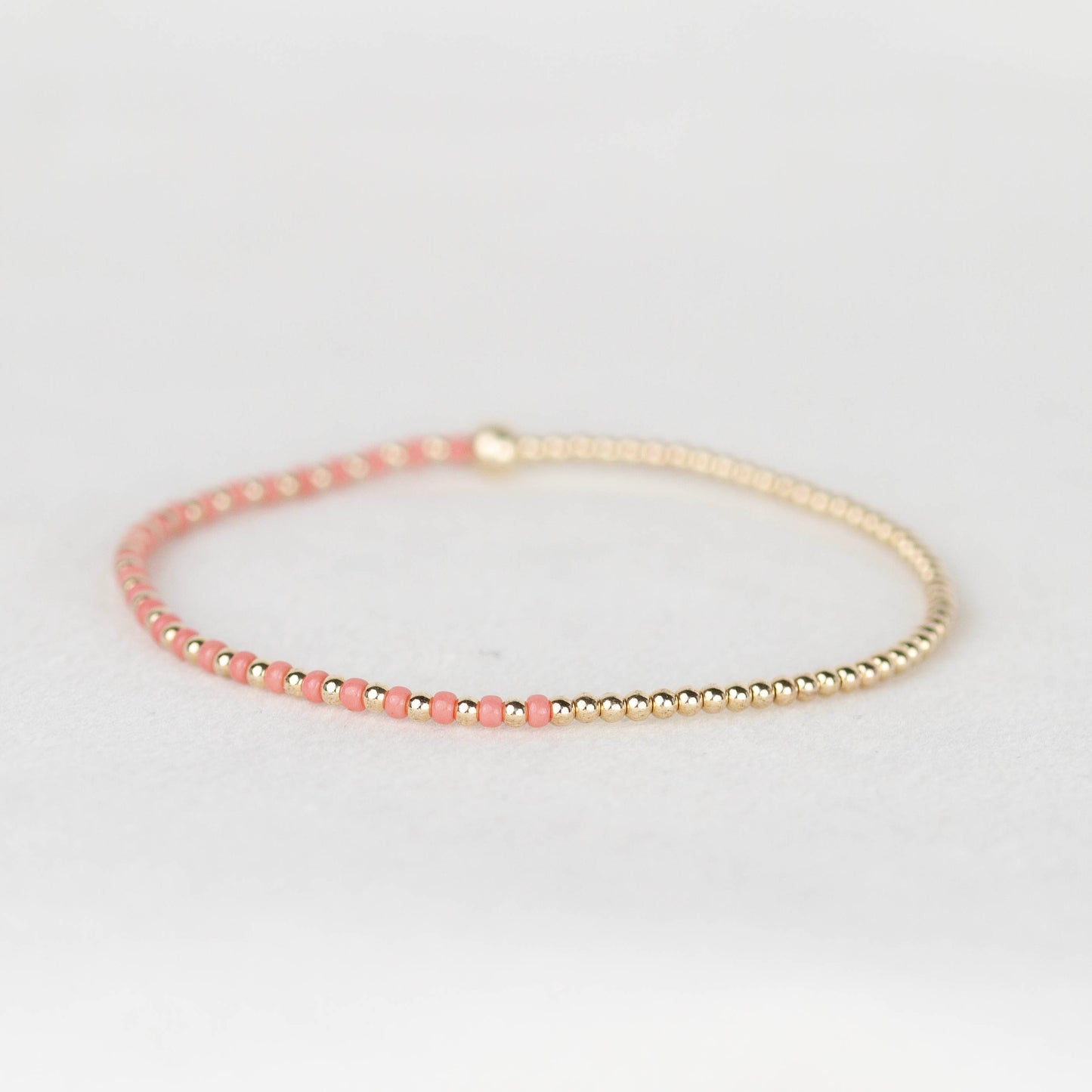 Coral Luna half seed bead half 14k gold filled or sterling silver beaded stretch bracelet 