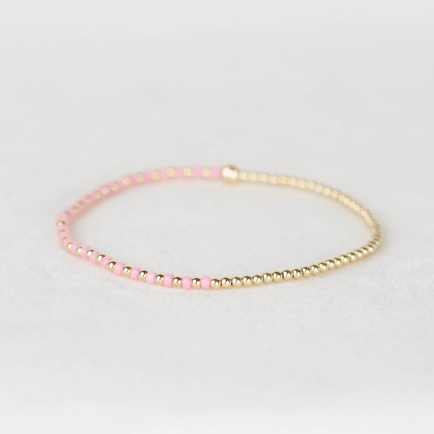 Light pink Luna half seed bead half 14k gold filled or sterling silver beaded stretch bracelet 