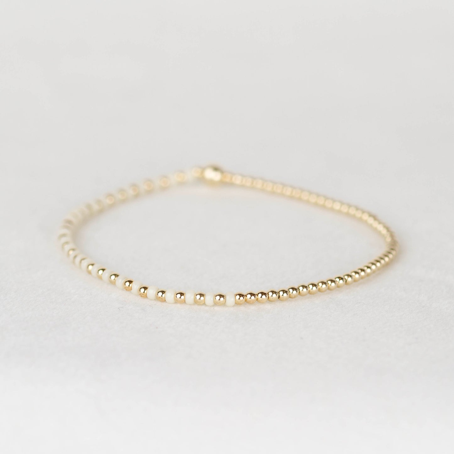 Cream off white Luna half seed bead half 14k gold filled or sterling silver beaded stretch bracelet 