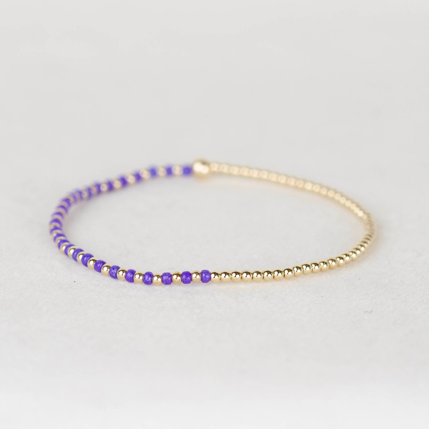 Bright grape purple Luna half seed bead half 14k gold filled or sterling silver beaded stretch bracelet 