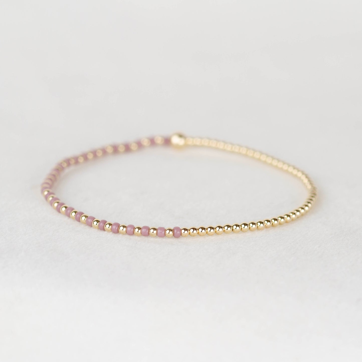 Dusty lavender purple Luna half seed bead half 14k gold filled or sterling silver beaded stretch bracelet 