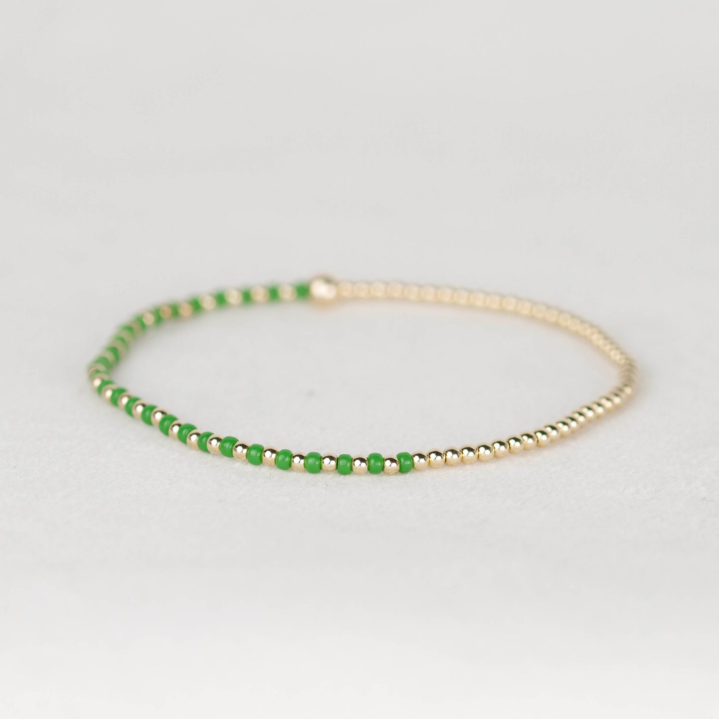 Green Luna half seed bead half 14k gold filled or sterling silver beaded stretch bracelet 