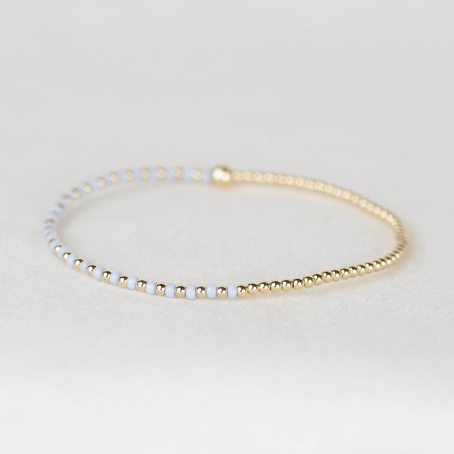 Pale light blue Luna half seed bead half 14k gold filled or sterling silver beaded stretch bracelet 