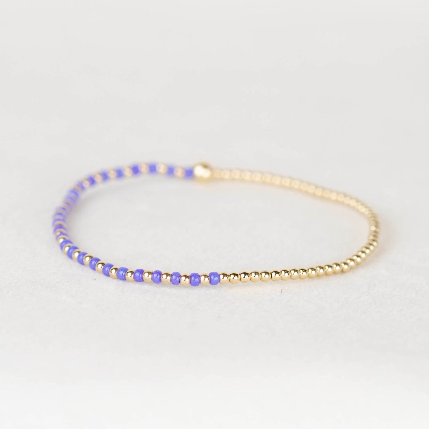 Purple Luna half seed bead half 14k gold filled or sterling silver beaded stretch bracelet 