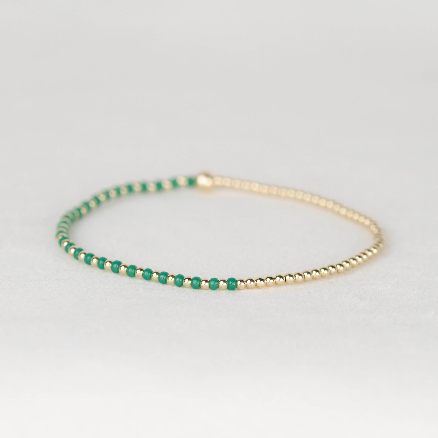Jade Kelly green Luna half seed bead half 14k gold filled or sterling silver beaded stretch bracelet 