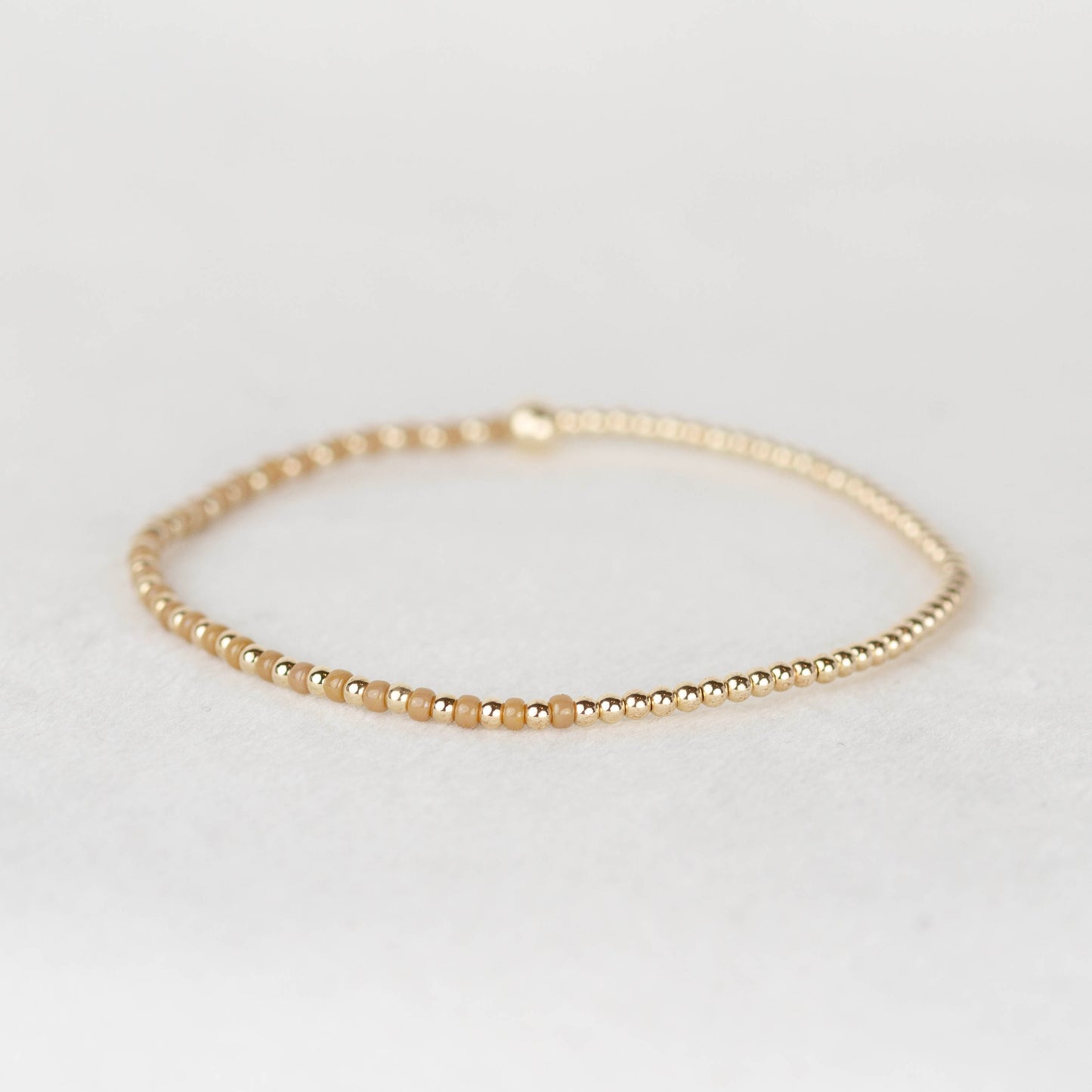 Latte tan nude Luna half seed bead half 14k gold filled or sterling silver beaded stretch bracelet 