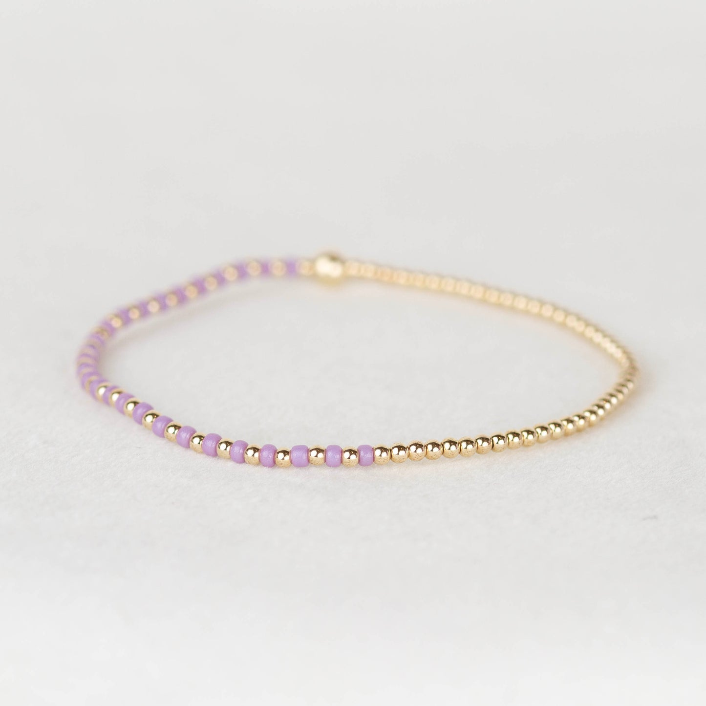 Lavender light purple Luna half seed bead half 14k gold filled or sterling silver beaded stretch bracelet 