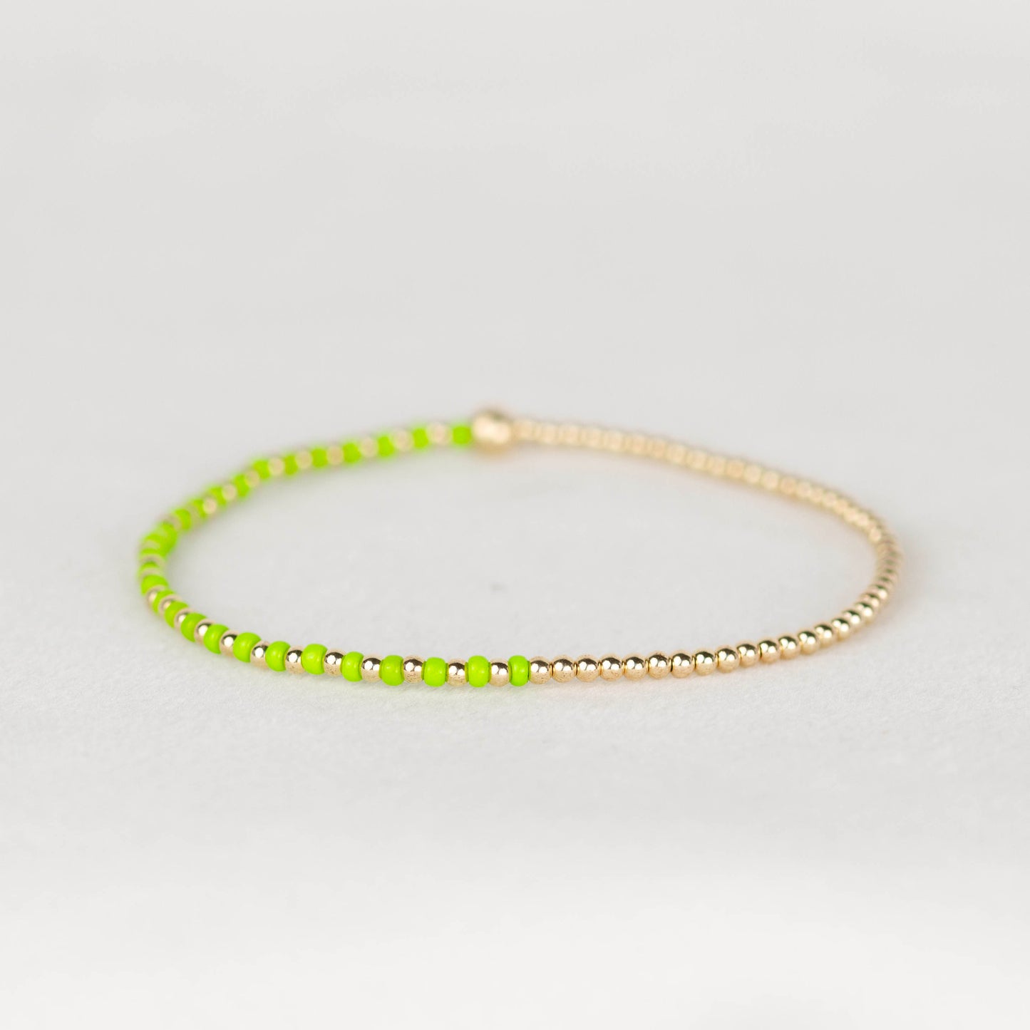 Lime neon green Luna half seed bead half 14k gold filled or sterling silver beaded stretch bracelet 