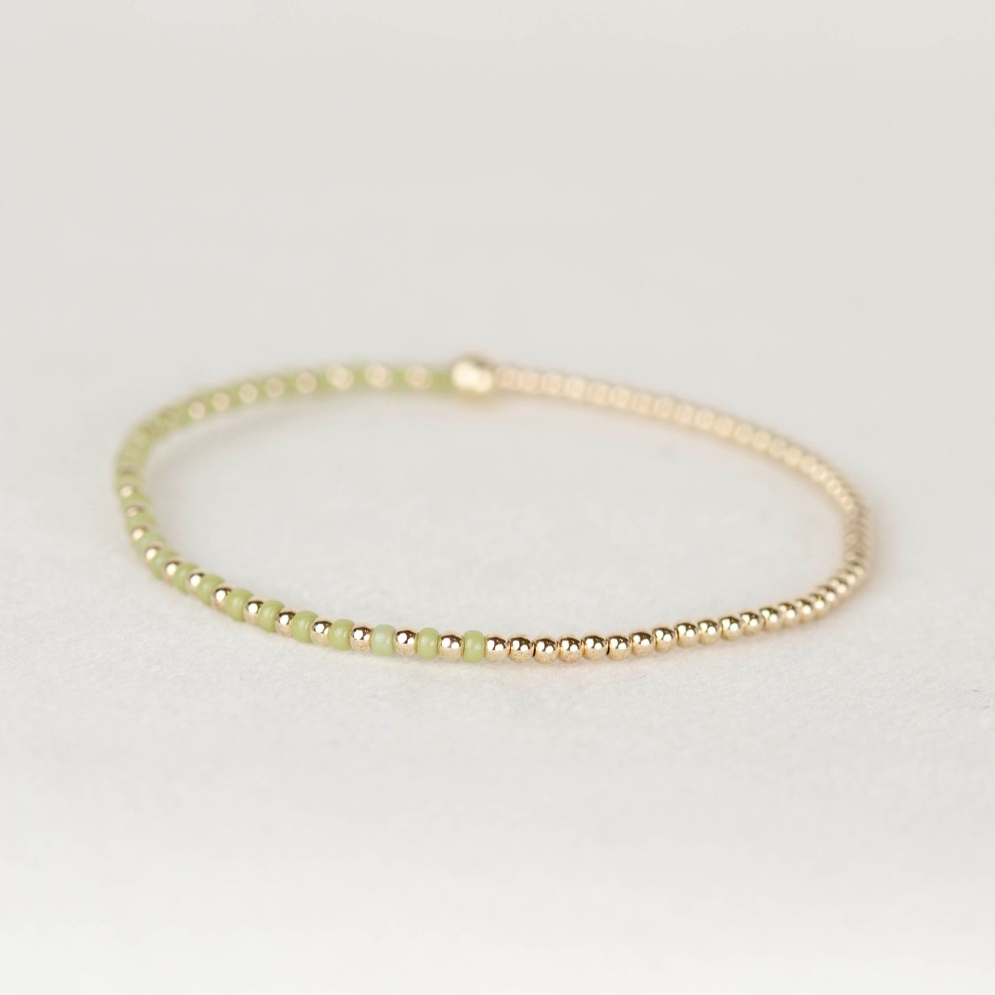 Olive green Luna half seed bead half 14k gold filled or sterling silver beaded stretch bracelet 