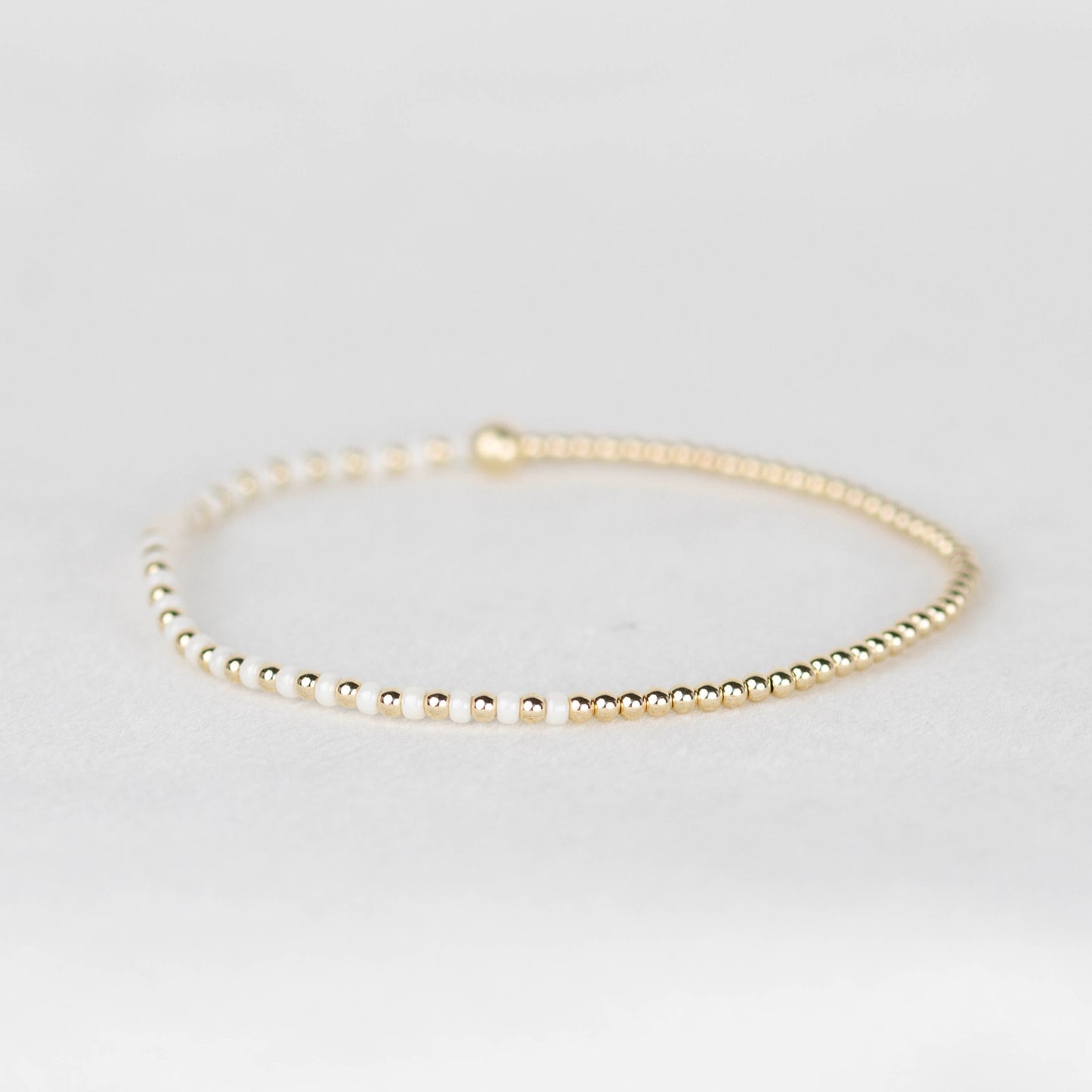 Pearl white Luna half seed bead half 14k gold filled or sterling silver beaded stretch bracelet 