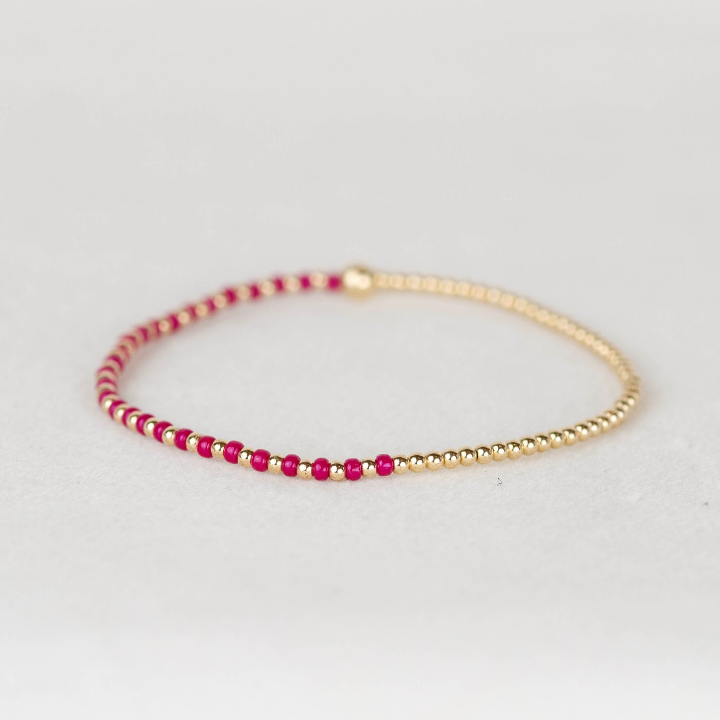 Bold pink Luna half seed bead half 14k gold filled or sterling silver beaded stretch bracelet 