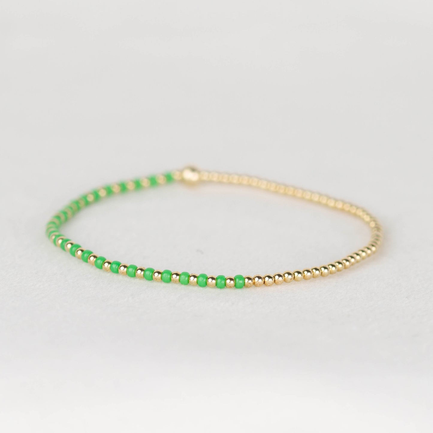 Green Luna half seed bead half 14k gold filled or sterling silver beaded stretch bracelet 