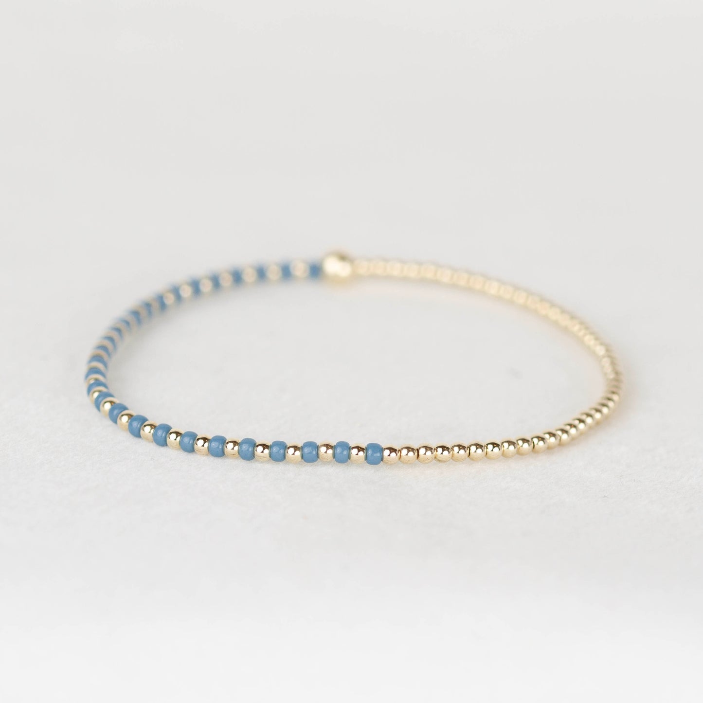 Gray blue Luna half seed bead half 14k gold filled or sterling silver beaded stretch bracelet 