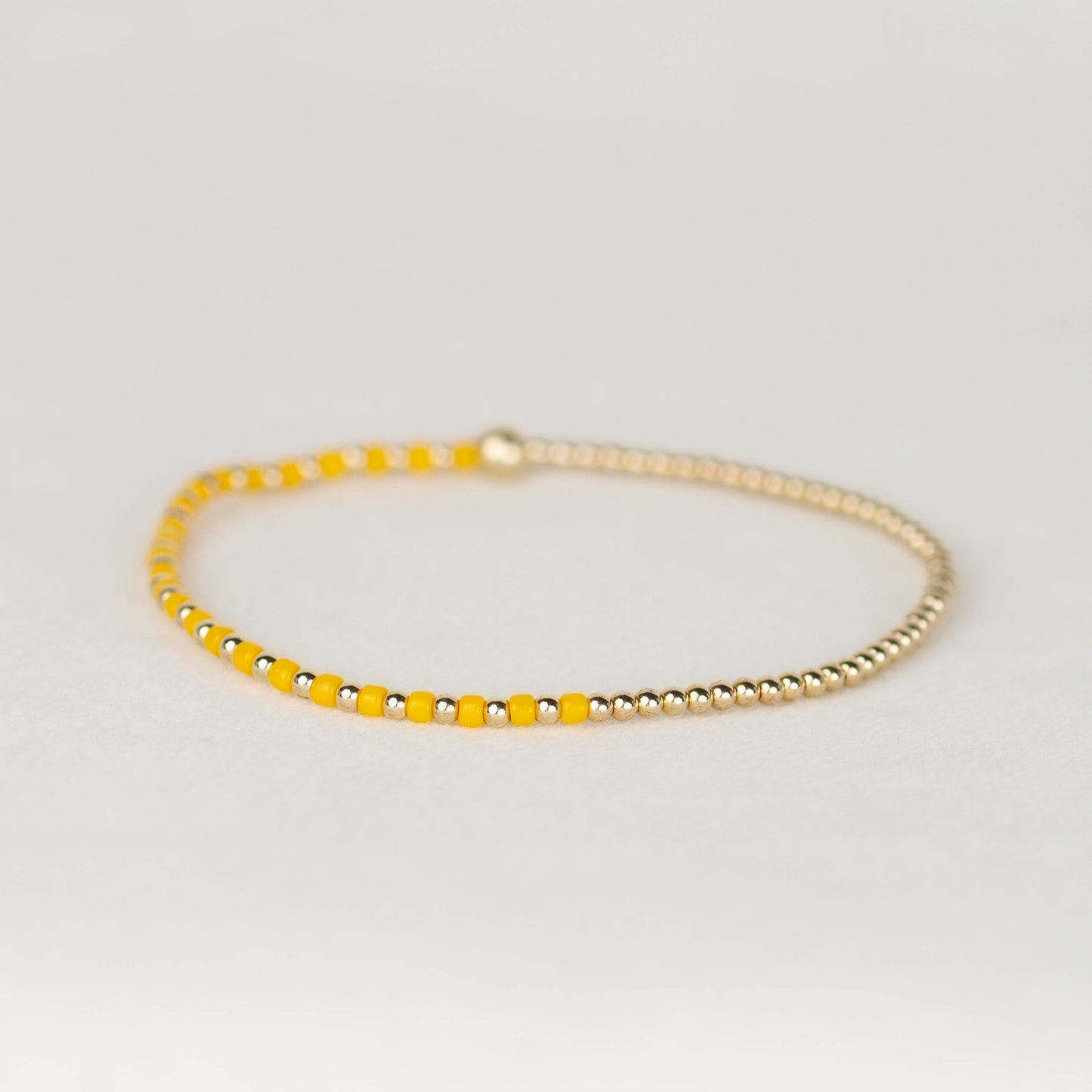 Yellow orange sunny Luna half seed bead half 14k gold filled or sterling silver beaded stretch bracelet 